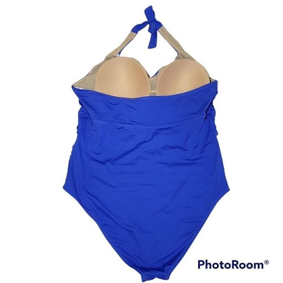 Swimsuits For All Womens Plus Size 24 Shirred Halter One Piece Swimsuit NEW - Picture 3 of 12